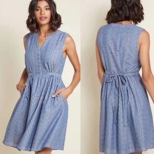 Modcloth Expert in Your Zeal Dotted Confetti Chambray Dress